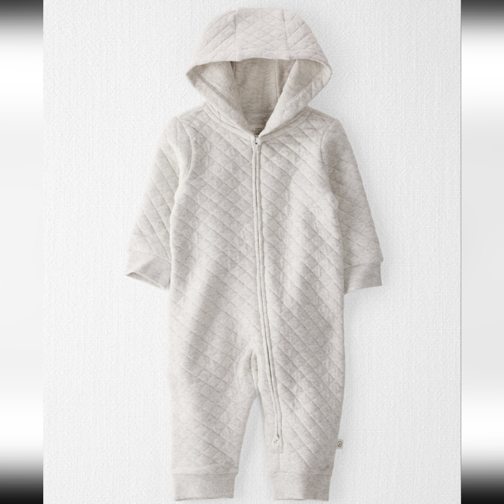 Baby Boys or Baby Girls Organic Quilted Double Knit Hooded Jumpsuit